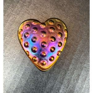 Robert Held Art Glass Purple Iridescent Hobnail Heart Paperweight Signed